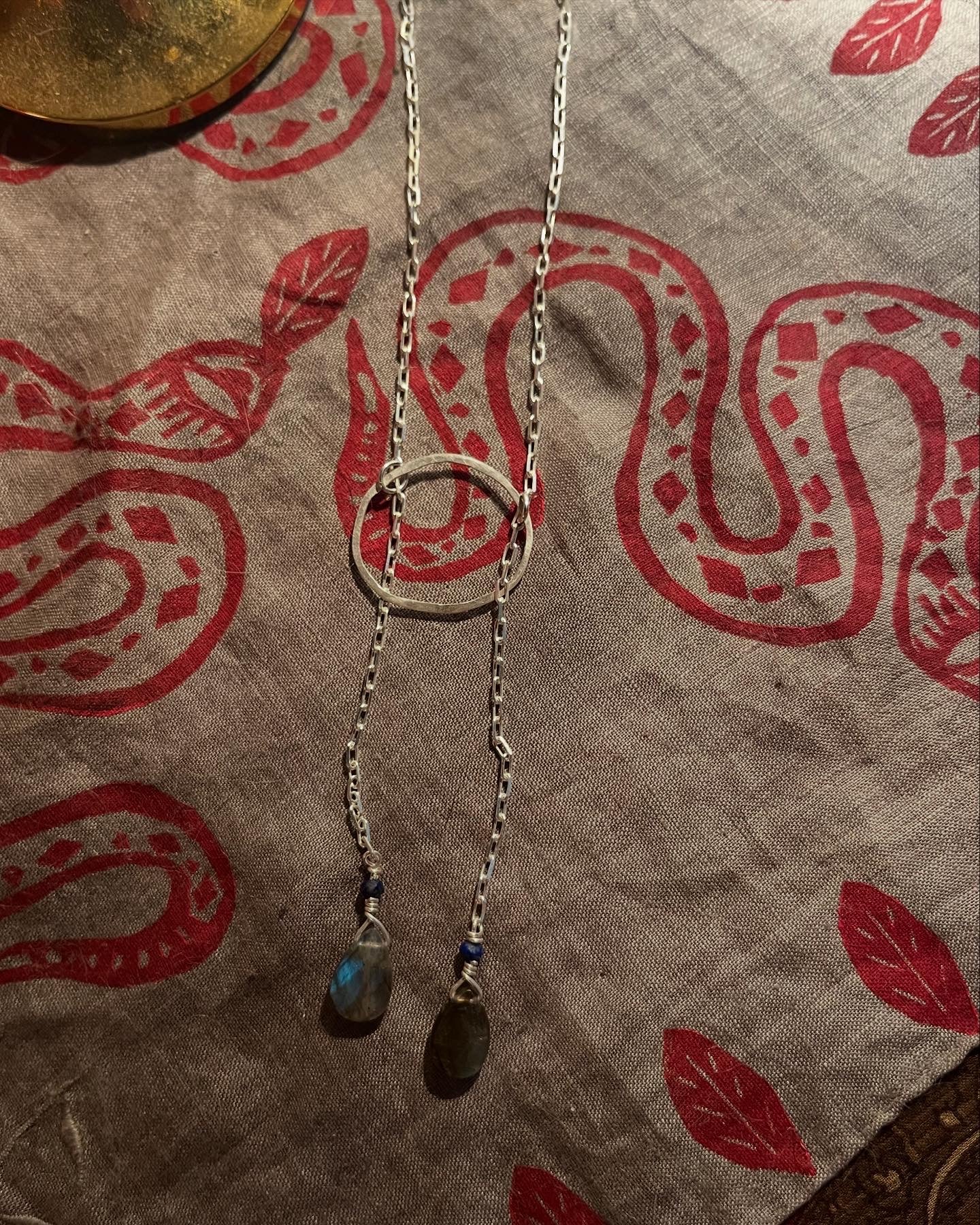 sterling silver lariat style necklace with labradorite