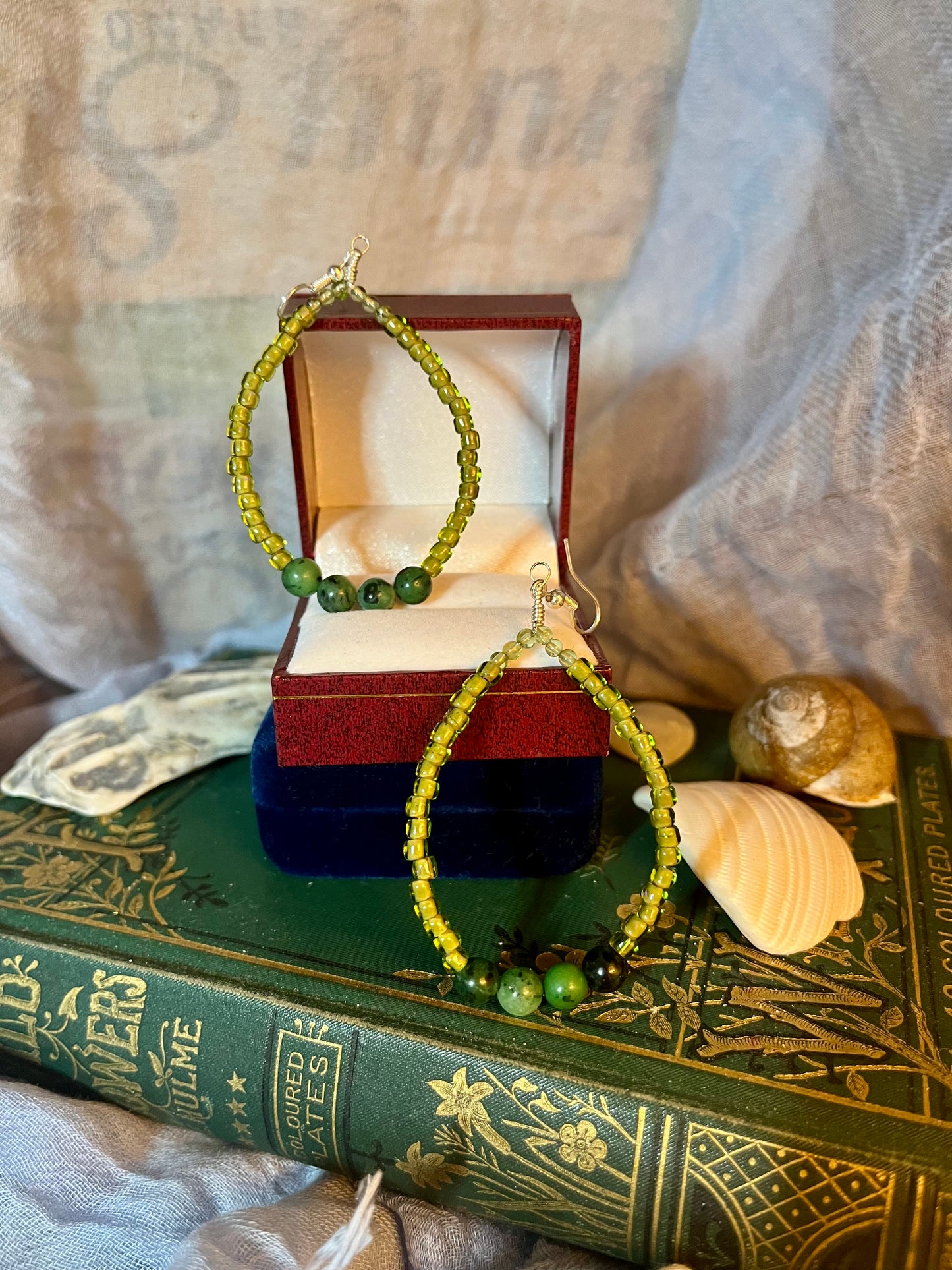 very green oval hoop dangle earrings