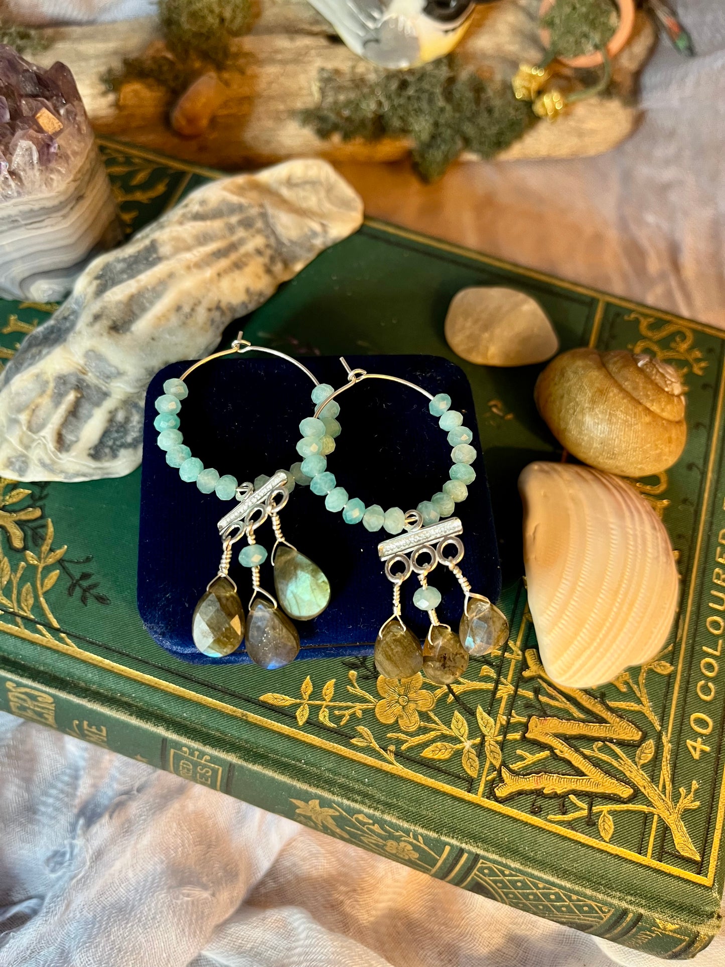 amazonite hoops with labradorite
