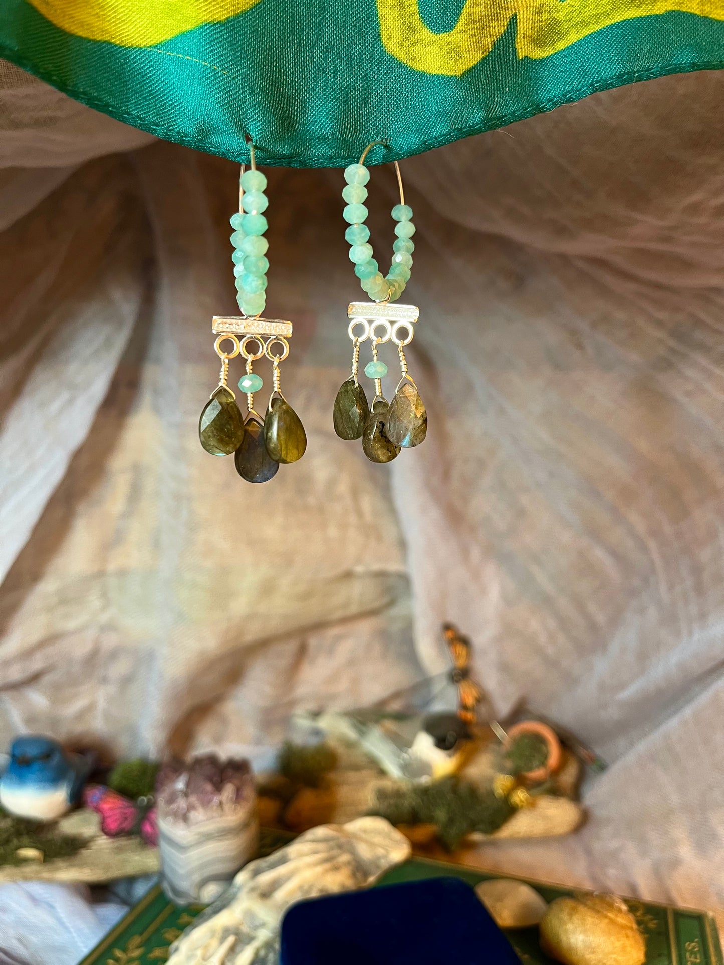 amazonite hoops with labradorite