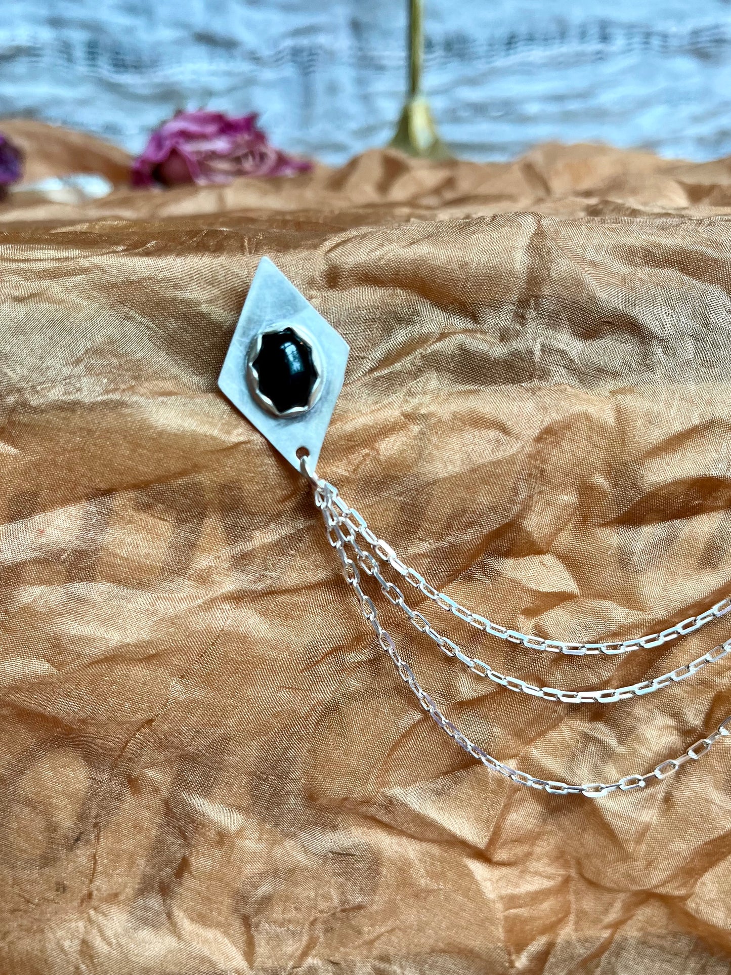 silver & black onyx collar pin