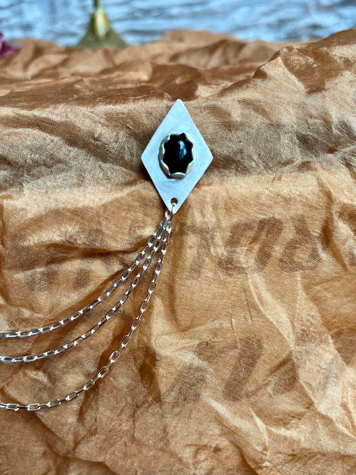 silver & black onyx collar pin