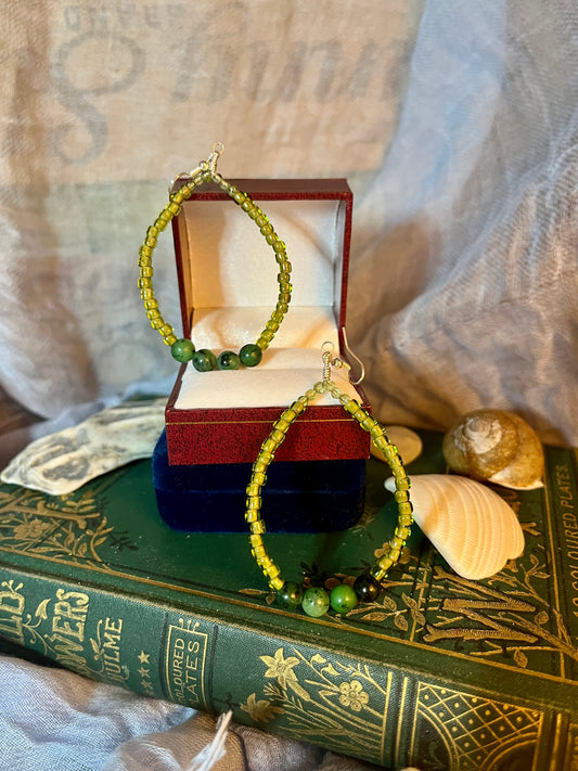very green oval hoop dangle earrings